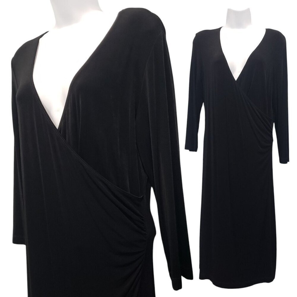 Travelers by Chicos Faux Wrap Dress Slinky Midi Minimalist LBD Black Size 1 US M
